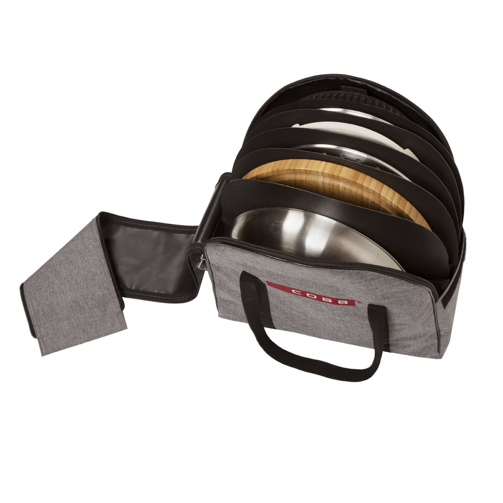 Set of cobb accessories in a gray carrying case on a white background