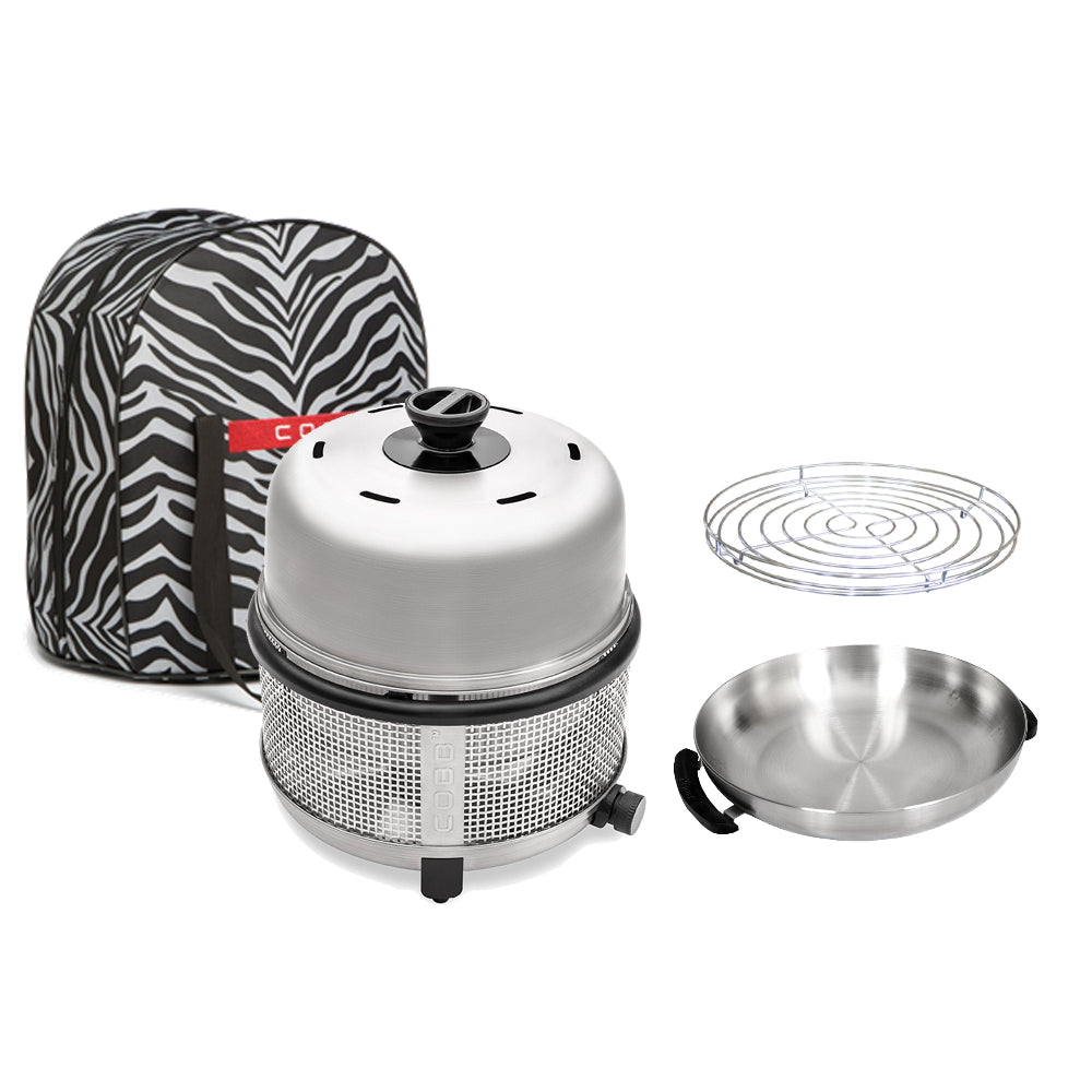 Set of 'COBB' camping cookware including a Dish, Rack, and carrying case on a white background