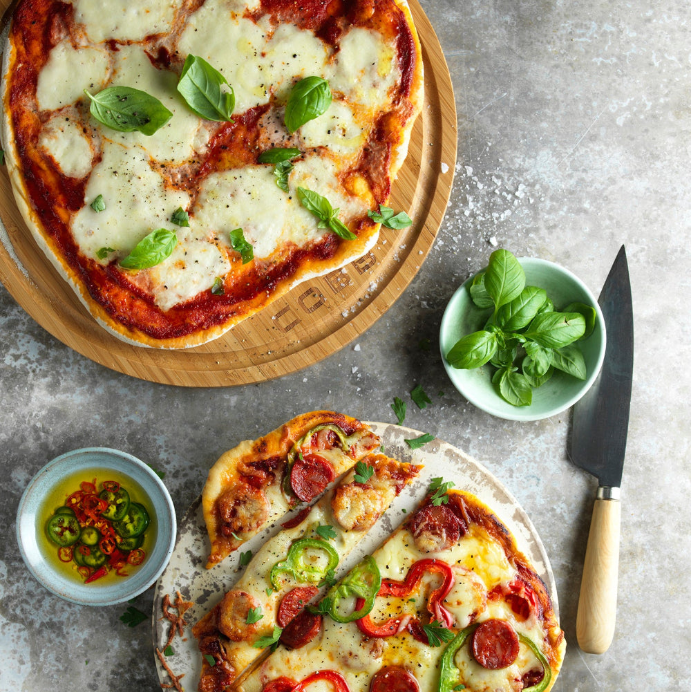 Pizza on cutting board